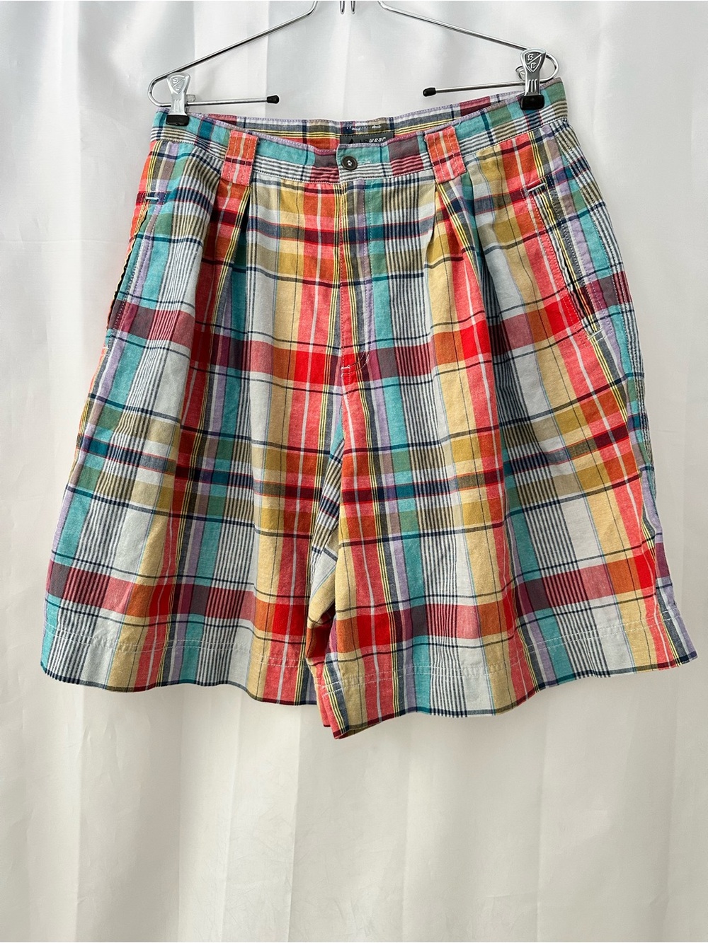 Liz Wear Vintage Size 14 Madras High Waist Plaid Cotton Shorts Preppy